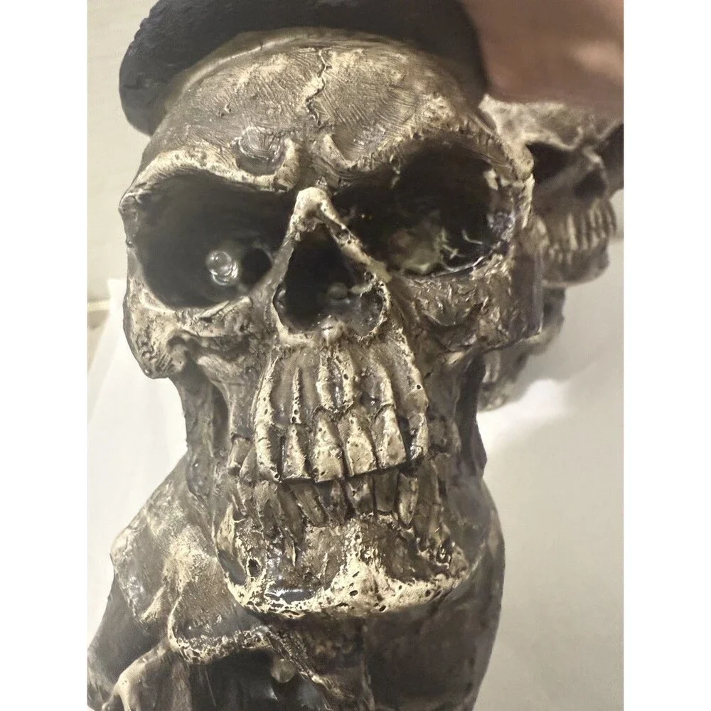 Pair Of Stacked Skull Red Eyes Candles Gothic Decor Resin 13” Old Time Pottery